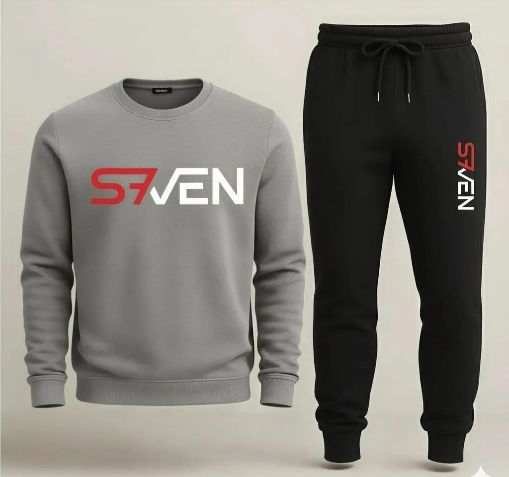 Men’s Winter Fleece Tracksuit – Grey Sweatshirt & Black Trousers