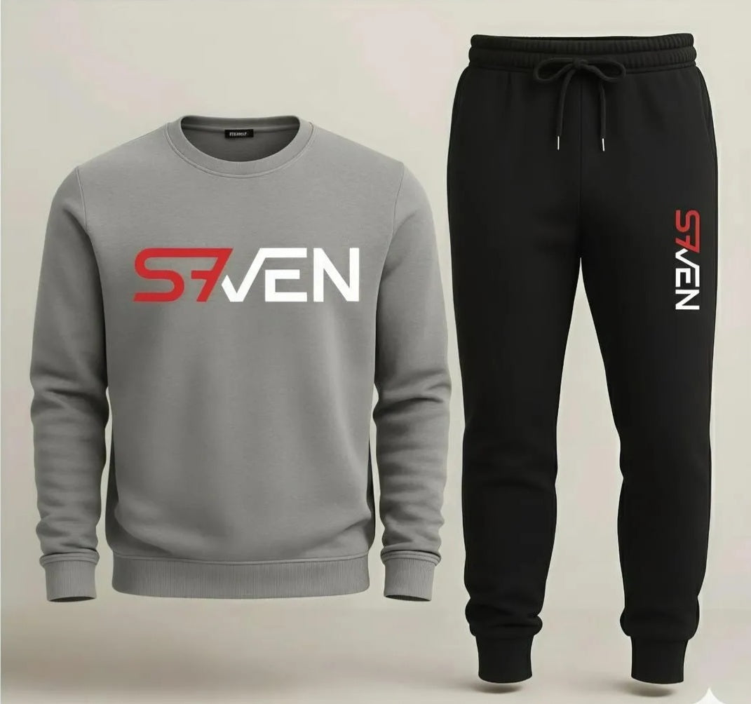 Men’s Winter Fleece Tracksuit – Grey Sweatshirt & Black Trousers