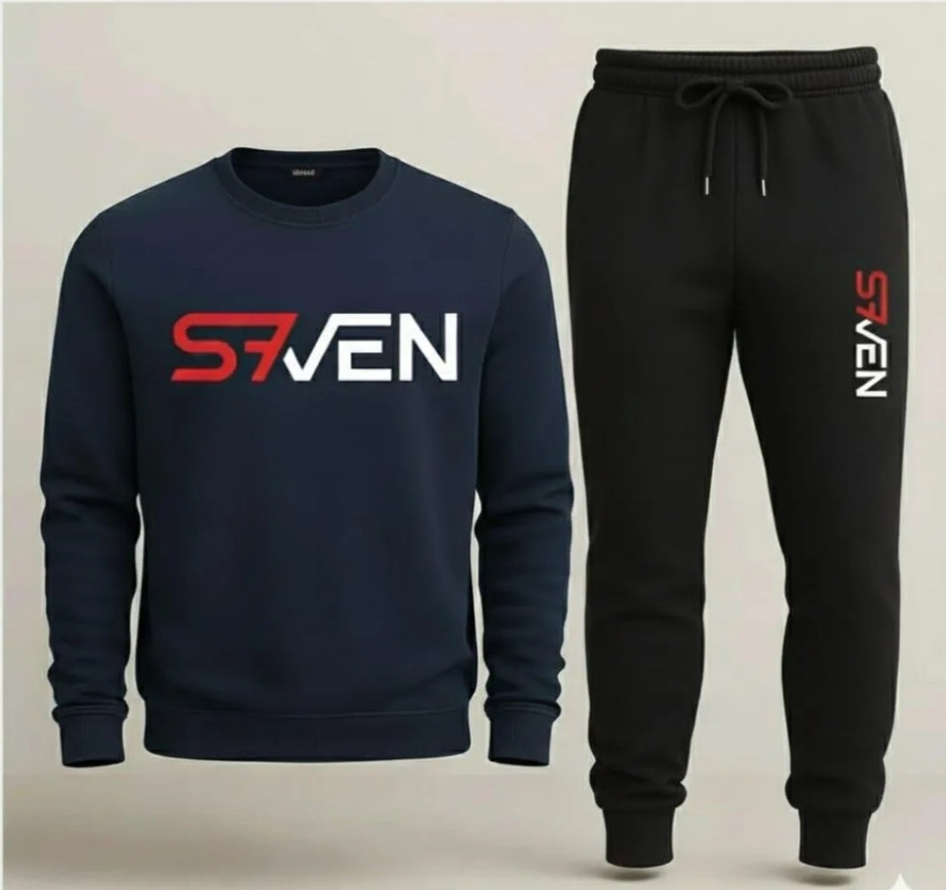 Men’s Winter Fleece Tracksuit – Blue Sweatshirt & Black Trousers