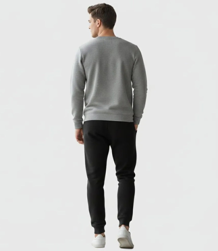 Men’s Winter Fleece Tracksuit – Grey Sweatshirt & Black Trousers