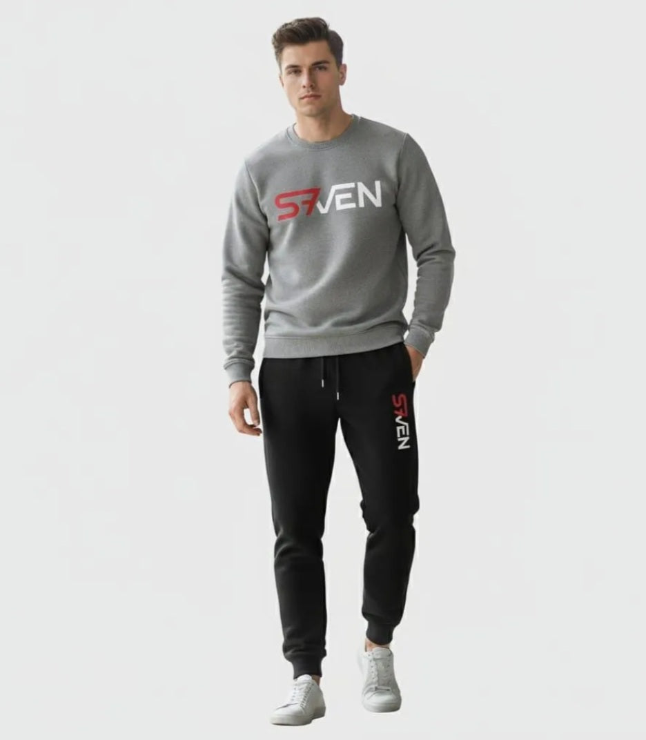 Men’s Winter Fleece Tracksuit – Grey Sweatshirt & Black Trousers